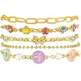 Gold Bracelets Set for Women 14K Gold Plated Stackable Twisted Bangle Rolo Chain Bracelets Layered Diamond Cubic Zirconia Charm Cuban Chain Gold Ball Beads Stretch Bracelets Trendy Jewelry Gift