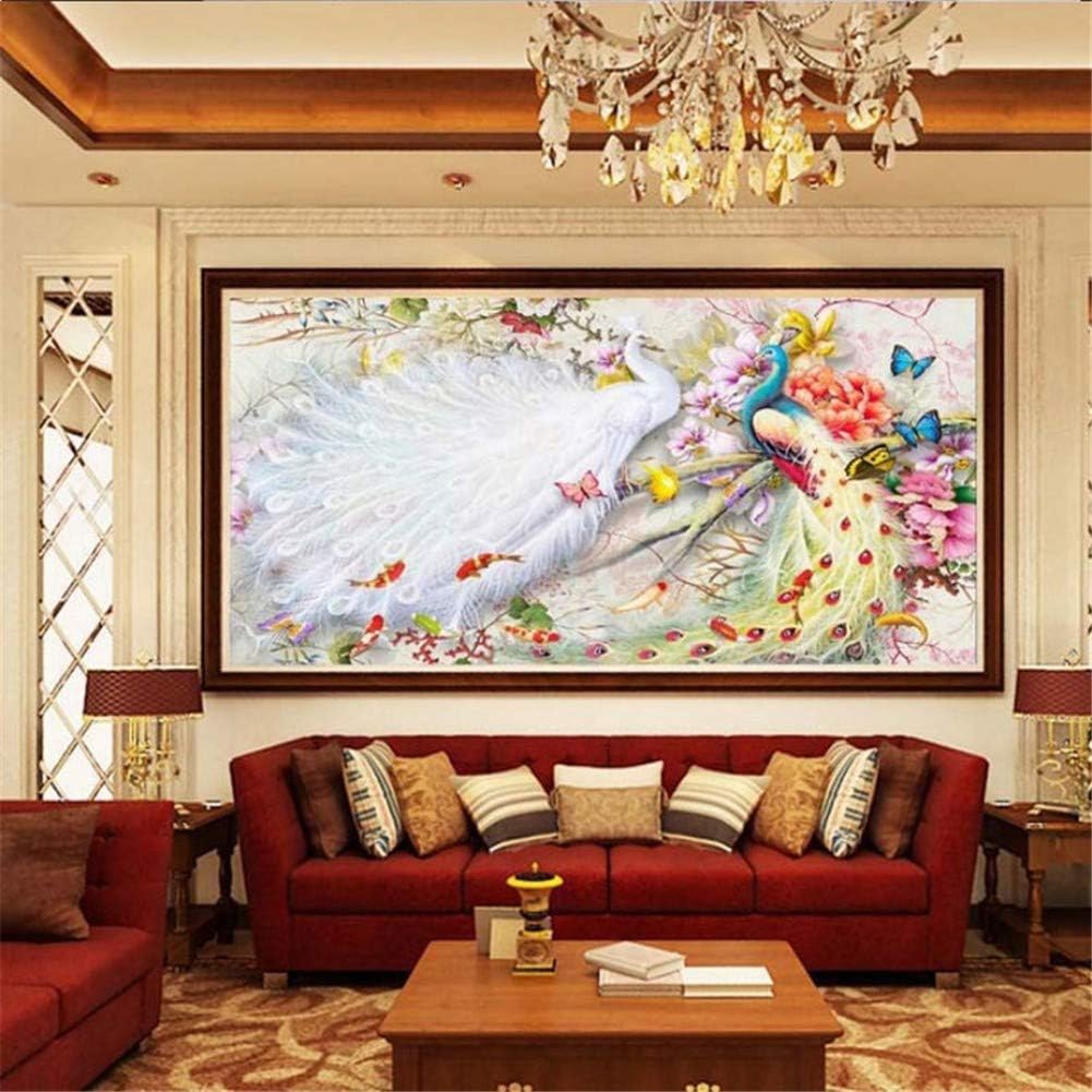 Dayoyo DIY 5D Diamond Painting by Number Kits,Large Size Full Drill Chinese Style Peacock Fish Butterfly Crystal Embroidery Arts for Home Bedroom Wall Decor-Round Drill 30x90cm