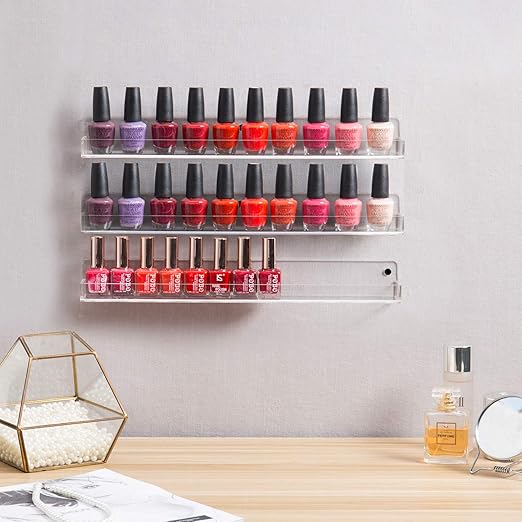Amazon Com Mygift Set Of 3 Wall Mounted Clear Acrylic Nail Polish