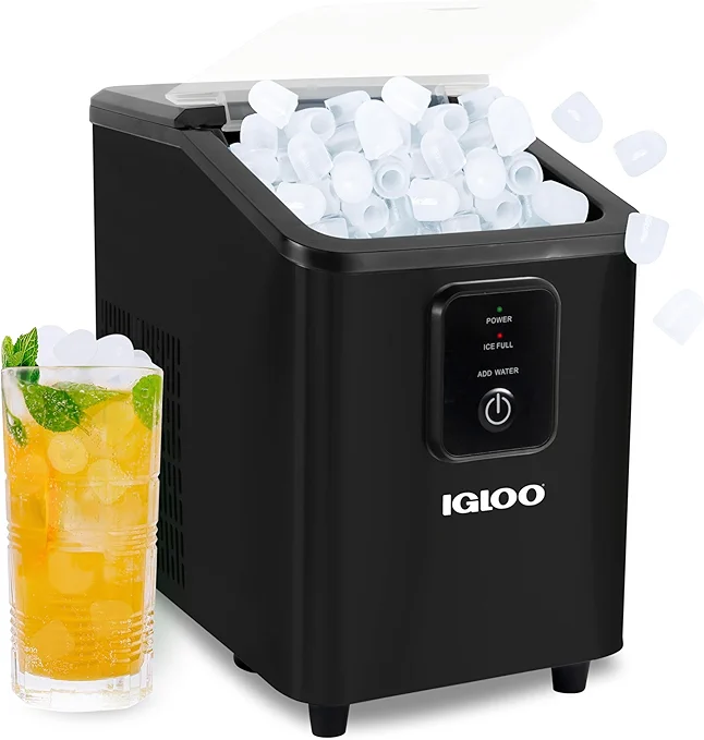 Igloo Self-Cleaning Countertop Ice Maker - Compact and Portable - Creates 26 lbs. Per Day, 8 Pieces Ready Every 7-8 Minutes - Includes Ice Scoop and Basket - Black