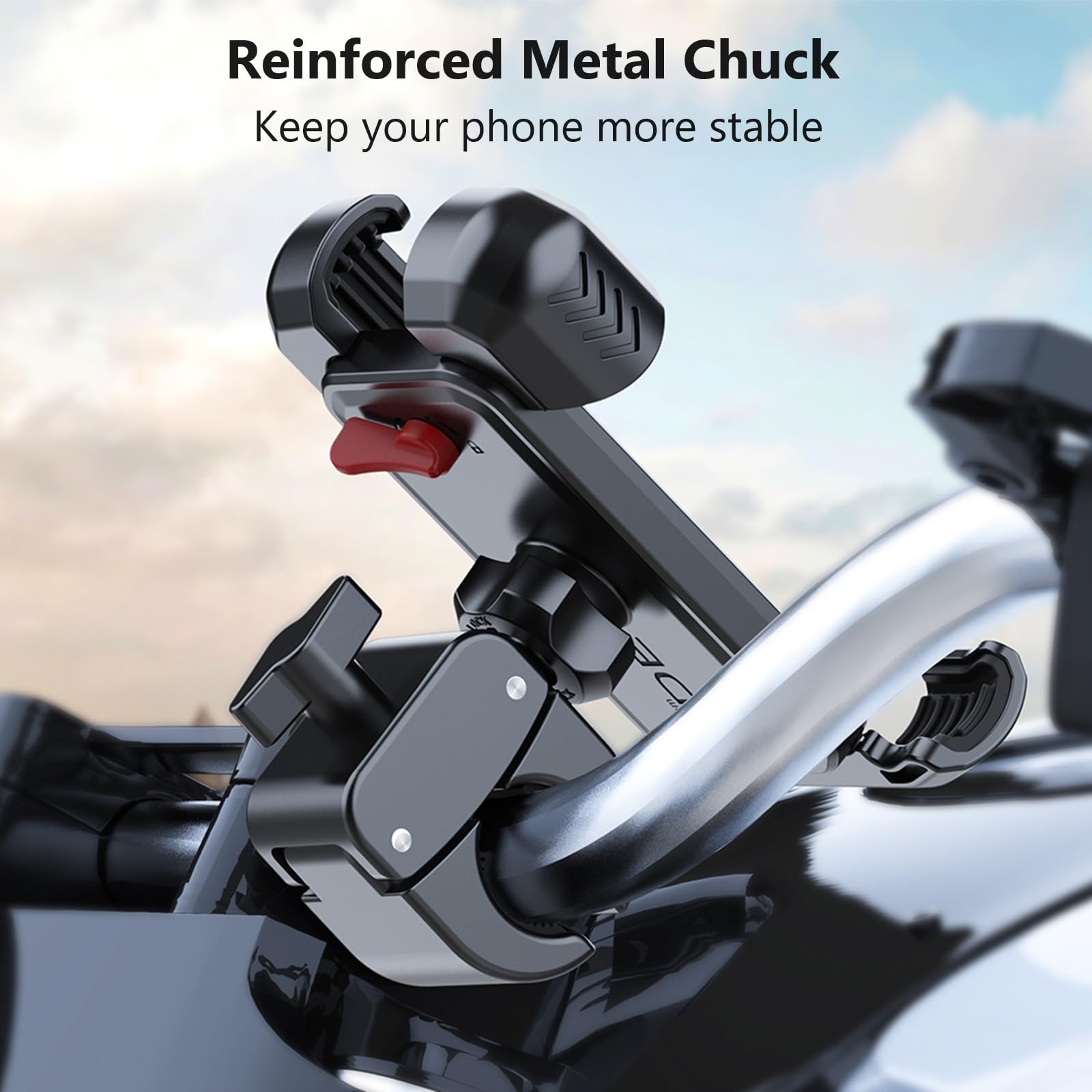 NOVAKE Bike Phone Mount Holder Handlebar Motorcycle Cell Phone Mount, Electric Scooter Stroller Ebike Mountain Dirt Bicycle Smartphones Clip for iPhone 15 Pro Max Plus 14 13 12 11, 4.7-7“ Cellphone