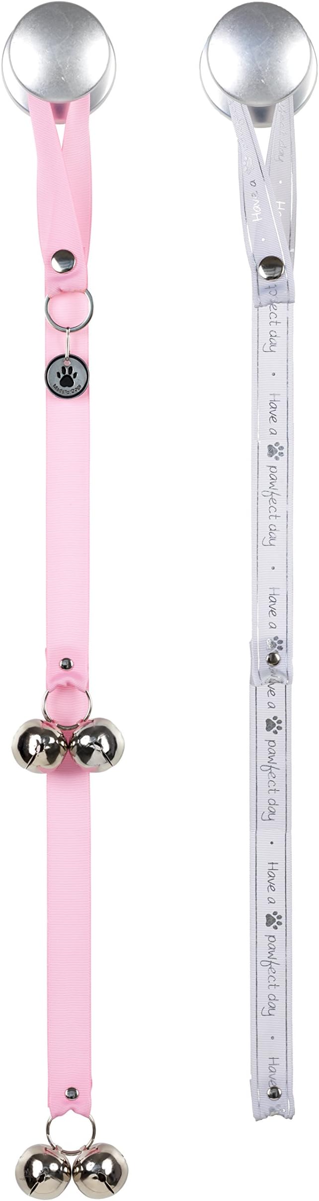 Free Extra Silver Ribbon, Have A Pawfect Day, Made For Dogs, Puppy Toilet Training Bells, House Training Aid for dogs, Pink