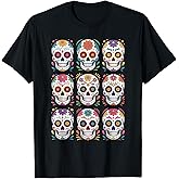 Dia De Los Muertos Floral Sugar Skull Halloween Mexican T-Shirt