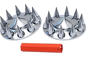 JESONN Plastic ABS Chrome Plated Front Axle Cover Kits Hub Caps for Semi Trucks with Thread-on 33mm Lug Nut Covers Removable Caps (Pointed)