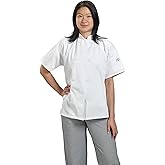 Mercer Culinary M60023WHM Millennia Women's Short Sleeve Cook Jacket with Traditional Buttons, Medium, White