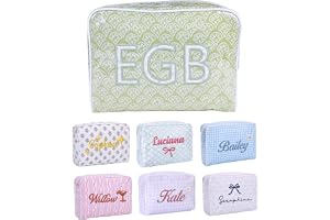 LIWOFLY Personalized Embroidered Name Makeup Bag, Custom Monogram Waterproof PVC Striped Cosmetic Pouch, Large Travel Toiletr
