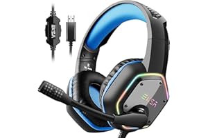 EKSA E1000 Gaming Headset, Computer Headphones with Noise Canceling Mic & RGB Light, 7.1 Surround Sound, Compatible with PC, PS4 PS5 Console, Laptop (Blue)