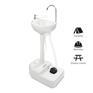 Hike Crew™ Portable Camping Sink 19-Liter Water Tank Capacity & Hand Wash Faucet & Basin w Foot Pump, Towel Holder, Soap Dispenser, Rolling Wheels, Great for Outdoor Picnics BBQ Worksite Parties