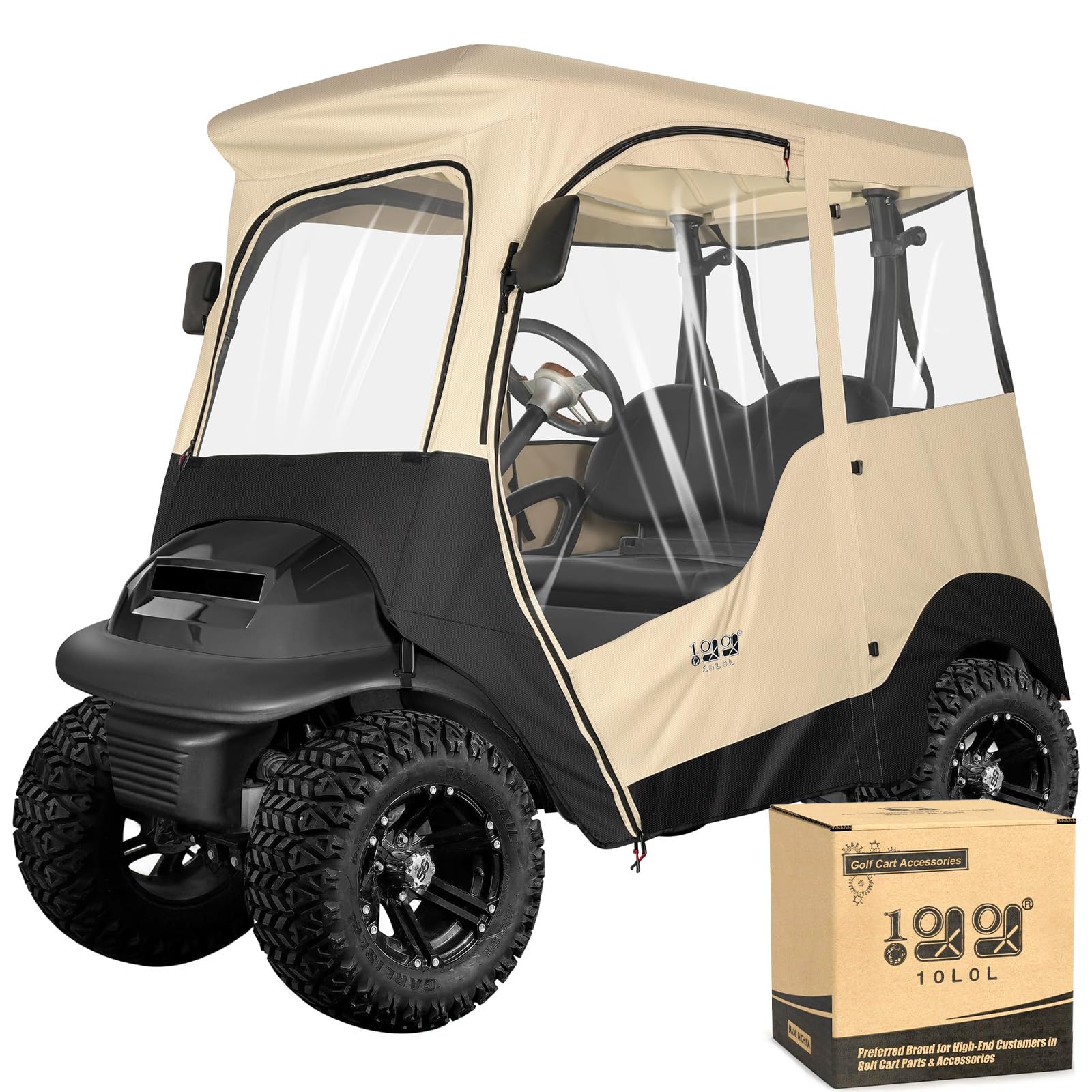 Photo 1 of 10L0L 2 Passenger Golf Cart Enclosure for Club Car Precedent/Onward/Tempo, 4-Sided Clear Window 600D Rain Cover All Weather Windproof Waterproof - Beige