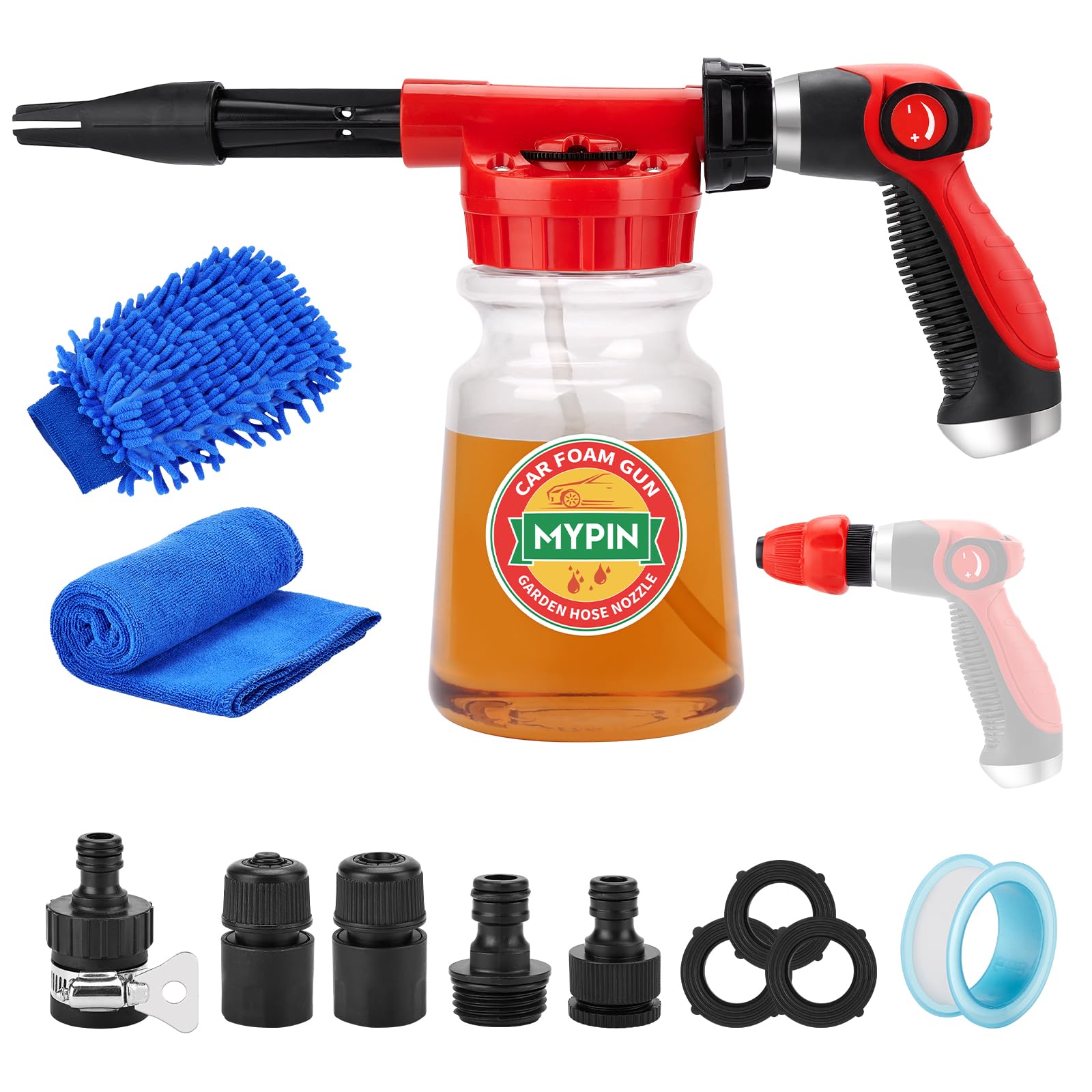 Photo 1 of 16 IN 1 Car Wash Foam Gun, Foam Cannon, Adjustable Hose Wash Sprayer with 2.5 to 6 Bars Foam Blaster, Suitable for Car Cleaning and Garden Use with 1/2” Quick Connector