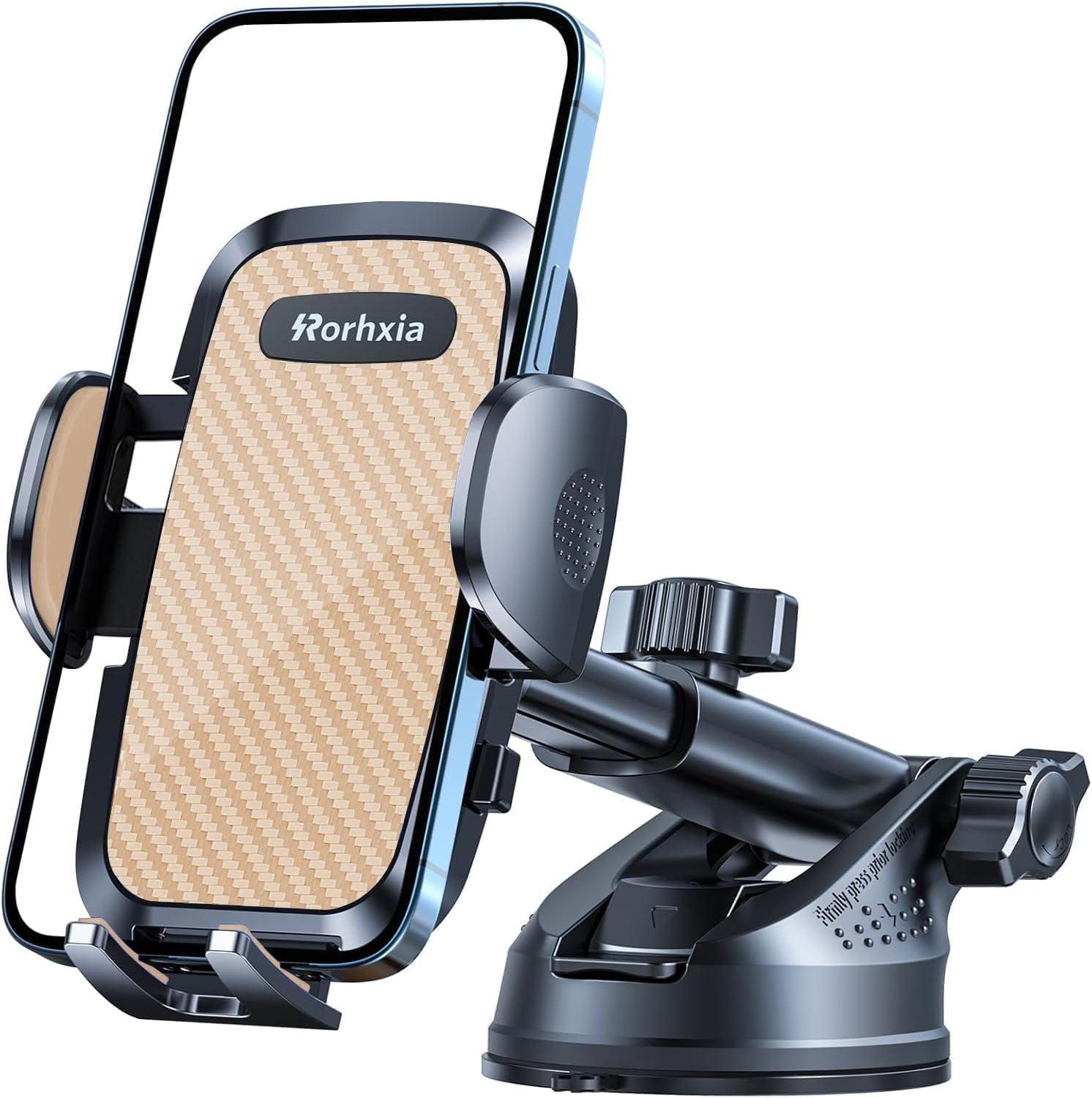 Rorhxia 3-in-1 Phone Mount for Car [Most Stable and Flexible Suction Cup] Vent Dashboard Windshield Cell Phone Holder Car Fit for iPhone 15 14 13 12 Pro Max Samsung S23 S22 S21 All Phone, Gold