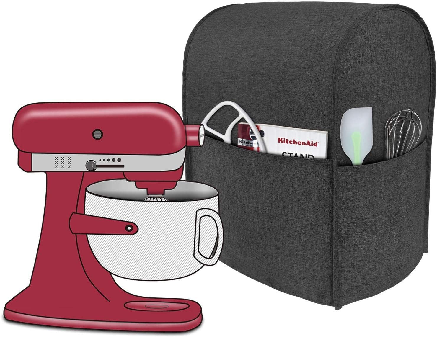 Taufey Dust Cover with Pockets Compatible with 6-8 Quart KitchenAid Stand Mixer, Black