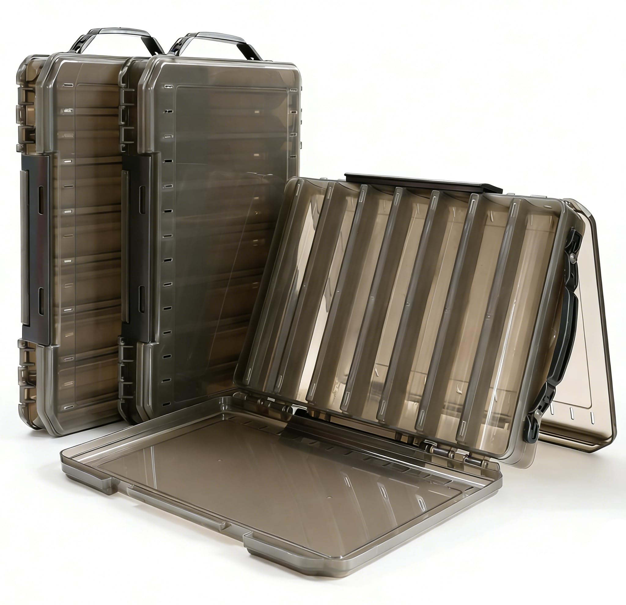 Fishing Tackle Boxes Lure Organizer: 2 Packs Hard Bait Storage Box - Double Sided Fishing Lure Case with 14 Compartments Container (Grey, L)