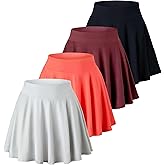 Real Essentials 4 Pack: Women's Basic Casual Stretchy Mini Skirt - Skater A-Line Flowy Flared (Available in Plus Size)