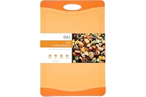 RAJ UNIQUE COLLECTION Raj Plastic Cutting Board Reversible Cutting board, Dishwasher Safe, Chopping Boards, Juice Groove, Large Handle, Non-Slip, BPA Free (Extra Large (17.4" x 11.81"), Orange)