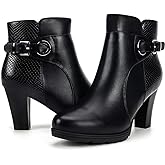 mysoft Women's Zipper Booties Chunky Stacked Heel Ankle Boots Buckle Strap Ankle