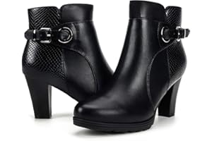 mysoft Women's Zipper Booties Chunky Stacked Heel Ankle Boots Buckle Strap Ankle