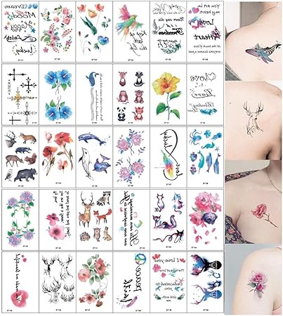 Amazon Co Jp Tuzuru タトゥーシール 30枚セット ステッカー かわいい イルカ 猫 鹿 文字 防水 おまけ付き おもちゃ