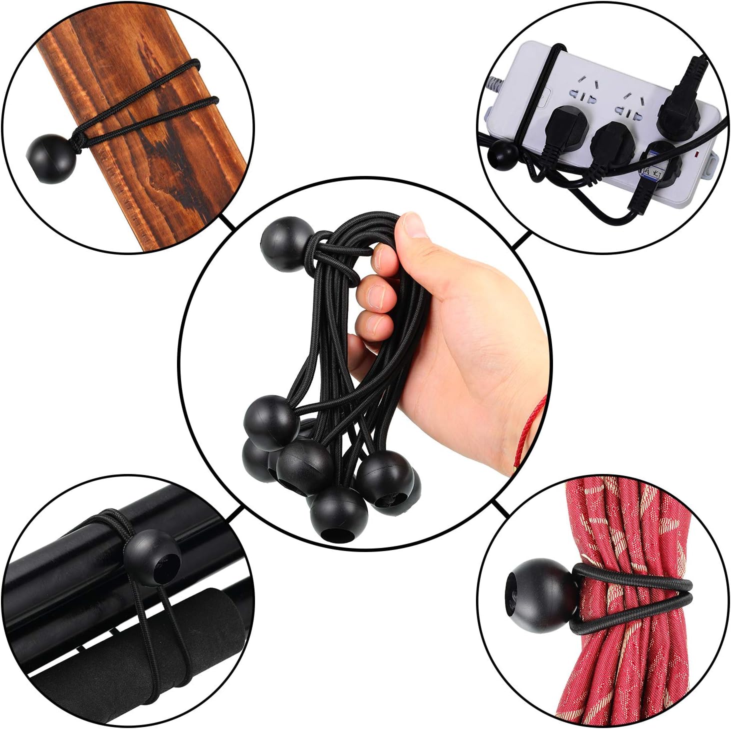 4 Inch 6 Inch 9 Inch Ball Bungee Canopy Cords 30 Pieces Tie Down Straps Black Bungee Cord Loop Straps for Securing Household Items, Automotive Items, Tarp Tie Down, Lacrosse, Soccer - - 