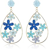 QLYOVWE Raffia Flower Teardrop Earrings for Women Handmade Boho Cute Colorful Floral Dangle Earrings Lightweight Straw Wrapped Daisy Rattan Earrings Trendy Summer Tropical Beach Jewelry