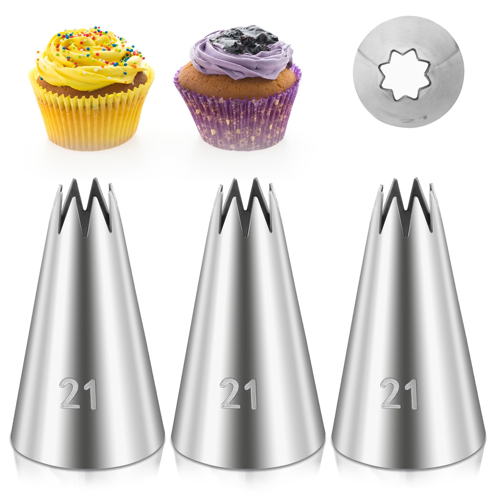 Photo 1 of 1 Pcs Open Star Cake Decorating Tip #21, Icing Piping Tip for Frosting, Open Star Icing Tips for Cake Decorating