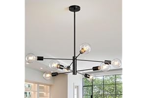 KAISITE Modern Chandelier Sputnik Ceiling Light Fixture Black Chandelier for Bedroom Living Room 8-Light Height Adjustable Di