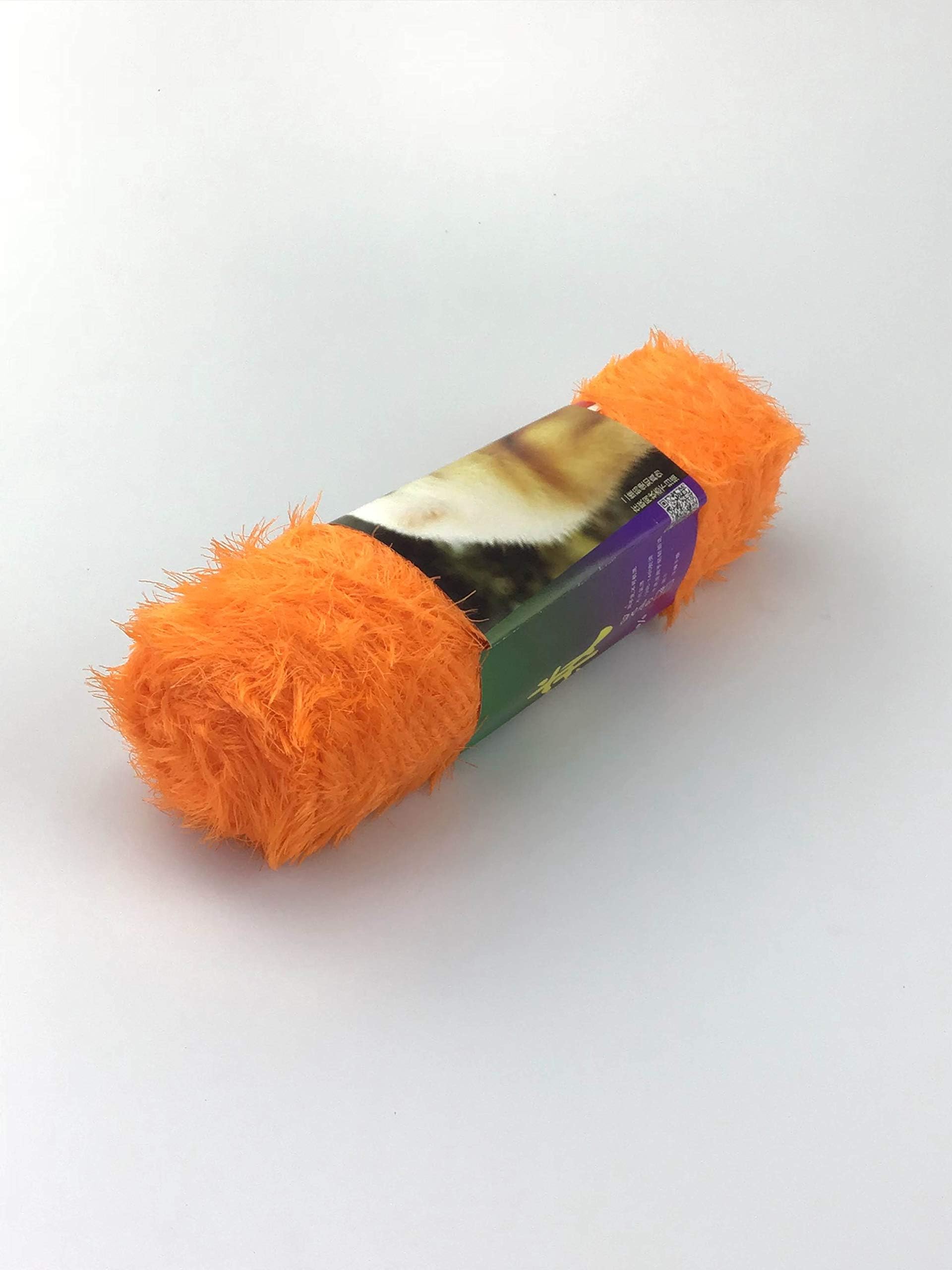 Celine lin One Skein Long-haired Fluffy Mink Eyelash Feather Knitting Yarn Fur Hand-Woven Yarn,Orange