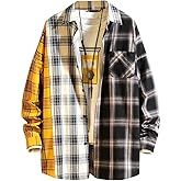 LifeHe Men's Women Plaid Flannel Shirts Colour Block Long Sleeve Button Up Shirt Jackets Oversized