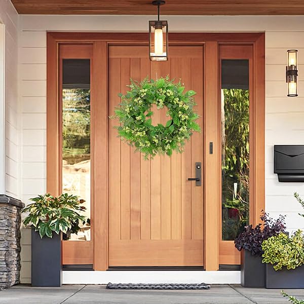 GREEN EUCALYPTUS WREATHS FOR FRONT DOOR,22 INCH ARTIFICIAL SPRING SUMMER WINTER WREATH WITH GREEN BERRIES,EUCALYPTUS LEAVES FOR INDOOR OUTDOOR WALL PORCH FESTIVAL FARMHOUSE HOME HOLIDAY DECOR.