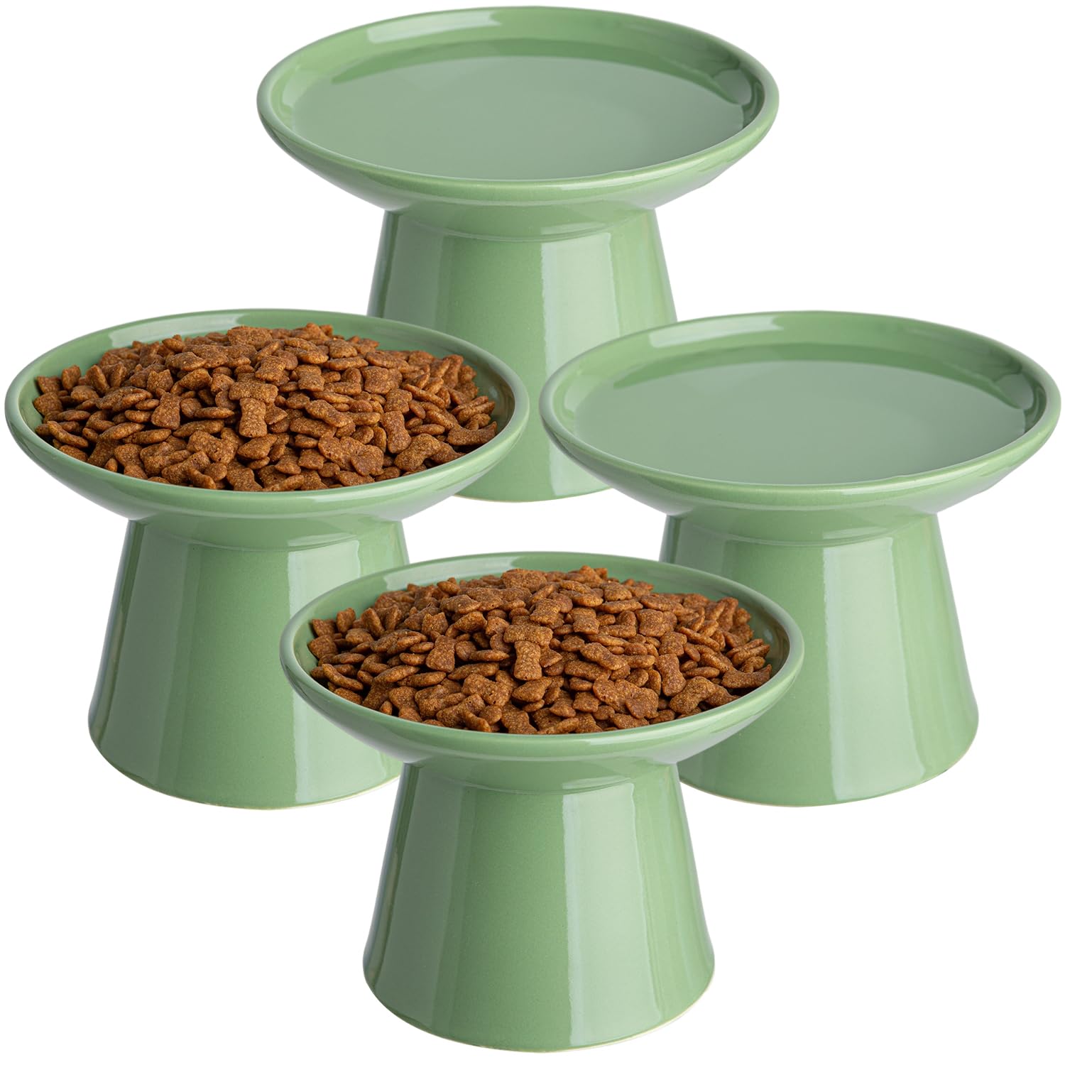 Photo 1 of 6.2 Inch Extra Wide Elevated Ceramic Cat Bowls, Food and Water Bowl Set for Elder Big Cats Small Dogs, Raised Design for Pet Easy Eating, Protect Cat's Spine Set of 4(Green)