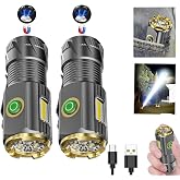 Rechargeable mini LED Flashlight, 9000 lumens Ultra Bright Small Flashlight, with Clip and Magnet, IPX6 Waterproof, 6 Modes, Suitable for Camping, Hiking, and Emergency situations (2-Piece Set)