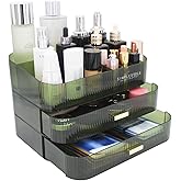 Makeup Organizer with 2 Drawers, Cosmetics Organizer for Bedroom and Bathroom Vanity Countertops, Large Capacity Cosmetic Storage Box for Skincare Cream Perfume Lipstick Dresser Counter-Green