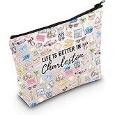 WCGXKO Charleston Gifts Charleston Trip Gift Life Is Better In Charleston Makeup Bag Charleston Bachelorette Party Gift (Better In Charleston Bag)