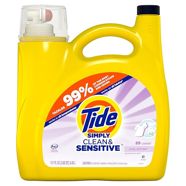TIDE SIMPLY CLEAN & SENSITIVE LAUNDRY DETERGENT, COOL COTTON SCENT, 89 LOADS, 117 FL OZ, TIDE LAUNDRY DETERGENT, LAUNDRY SOAP