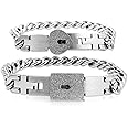 2 PCS Lock Interlock Key Bracelet Titanium Steel Couples Bracelet Bangle Jewelry Romantic Gift for Valentines Day, Birthday G