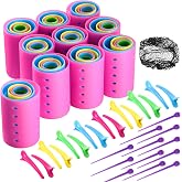 WILLBOND 141 Pcs Plastic Hair Rollers Set with Clips and Pins,Multicolor | No Heat Curlers for Sleeping, Bulk Styling Set Includes Foam Cylinders Clips Pins Hairnet, Salon or Home Use Suitable