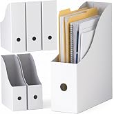 Simple Houseware 6-Pack Magazine File Holder Box, Foldable Cardboard Organizer, White