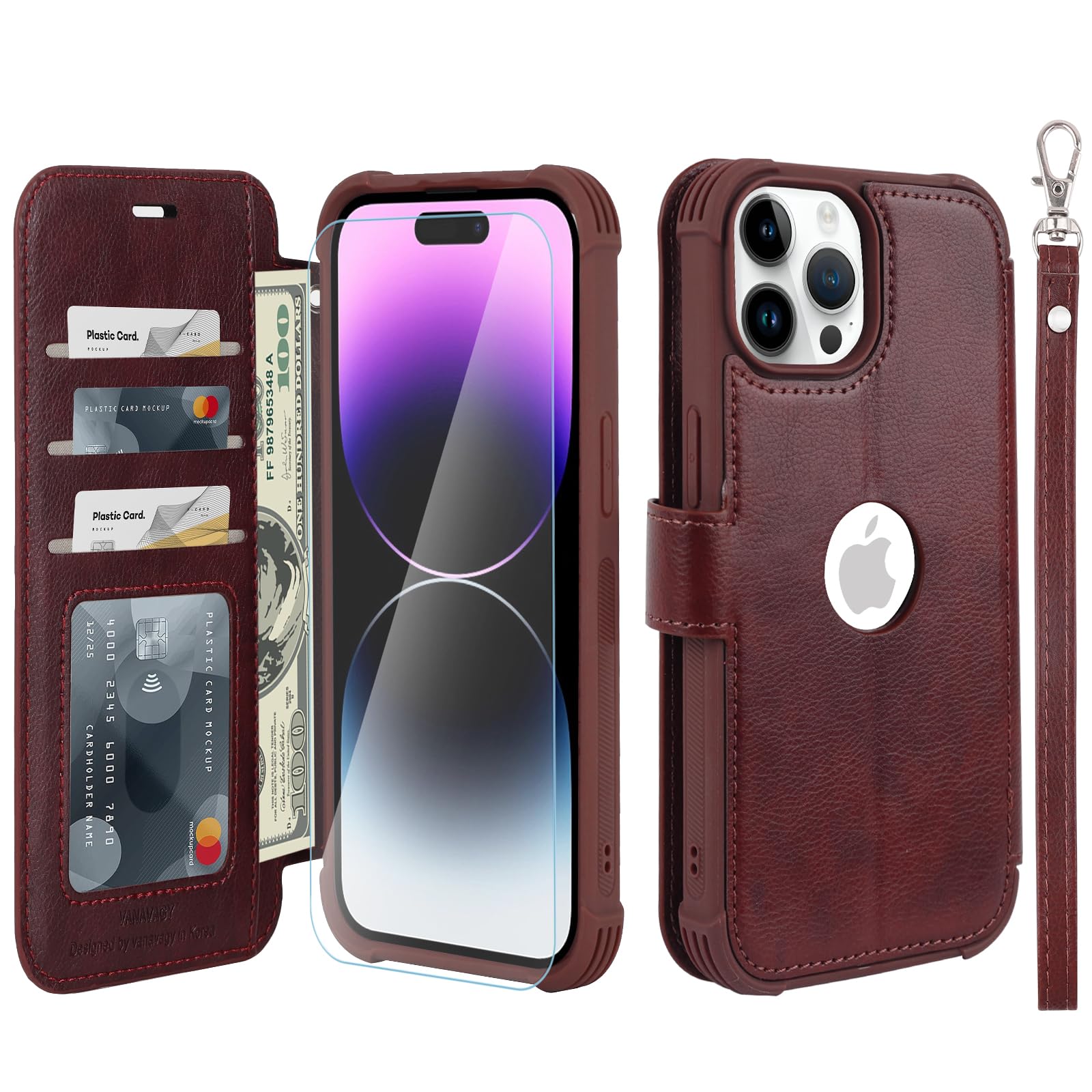 VANAVAGY Compatible for iPhone 14 Pro Max Wallet Case, 12ft Drop Protection, RFID Blocking PU Leather Flip Cover, Card Holder & Kickstand, Shockproof Phone Case for 14 Pro Max-6.7 Inch,Burgundy — image 1