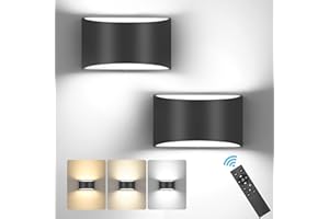 TRLIFE Modern LED Wall Sconces, Remote Control Dimmable and Adjustable Color Temperature 3000K~6000K Aluminum 12W Hardwired 120V AC Dimmable Wall Mounted Light for Bedroom Living Room(Black, 2 Pack)