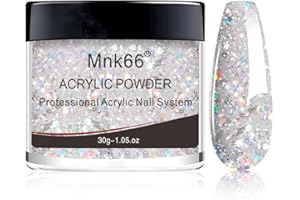 Mnk66 Acrylic Powder Professional Holographic Sparkly Glitter Acrylic Nail Powder for Nail Extension, French Nail Art 3D Flowers, Nail Carving, Beginner (YSJF016-30g)