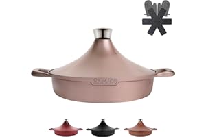 INSETFY Non-Stick Frying Pan/Skillet 11", 3QT Tagine Pan, Aluminum Pans with Lid, Stove/Oven-to-Table Cookware, Dishwasher Safe& Compatible with All Stovetops（Rose Gold）