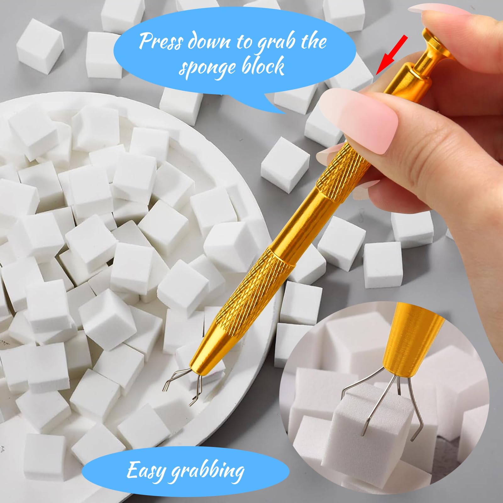 Eiito 100Pcs Soft Nail Sponges for Ombre, With 2Pack Grabbing Pen, Aura Manicure Nail Art Tools (Silver+gold) - Image 2