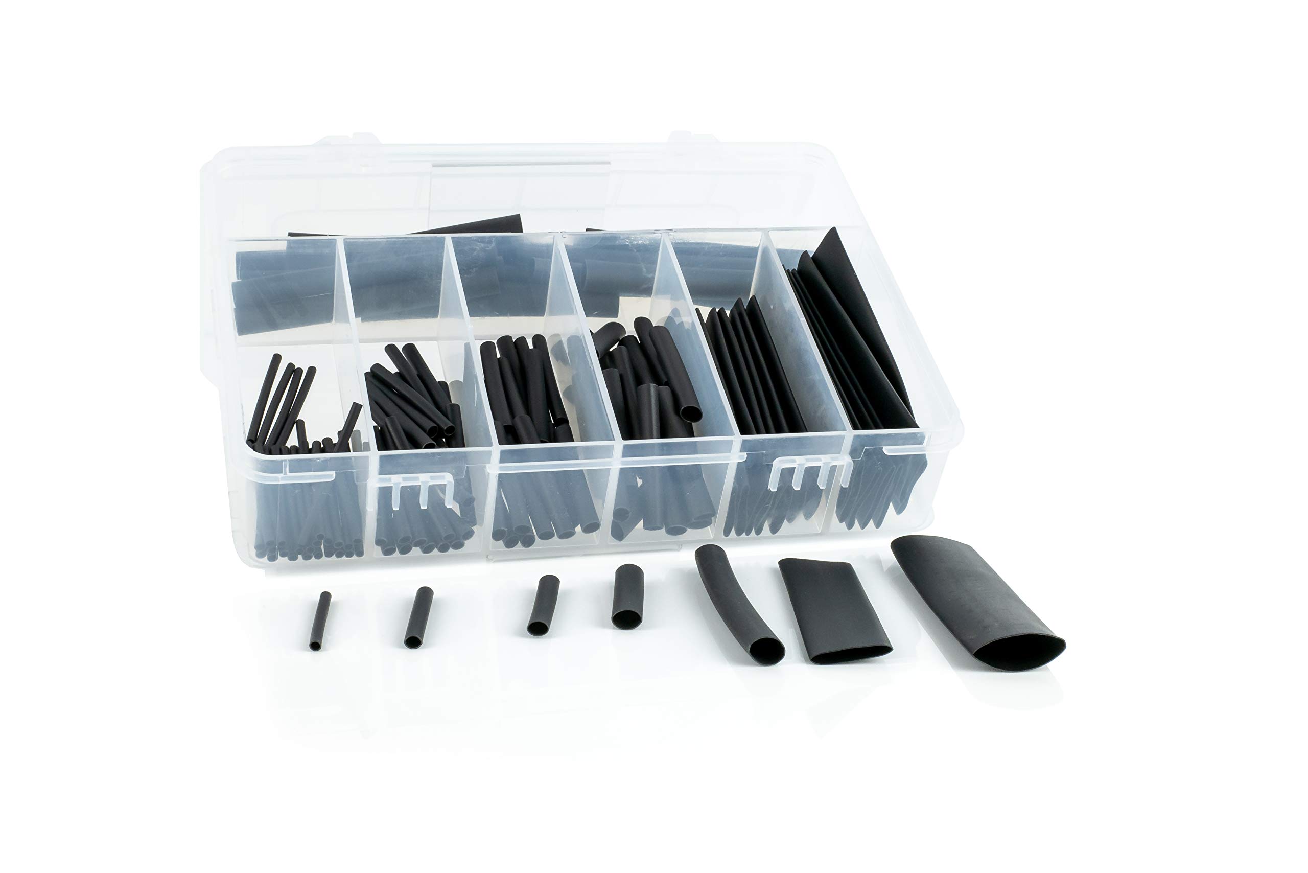 Heat Shrink Tubing assortment 127 pieces, diameter 1.6/0.8mm up to 12.7/6.4mm, shrink rate 2:1, model Hongshang H-2(Z) - black, 127 parts