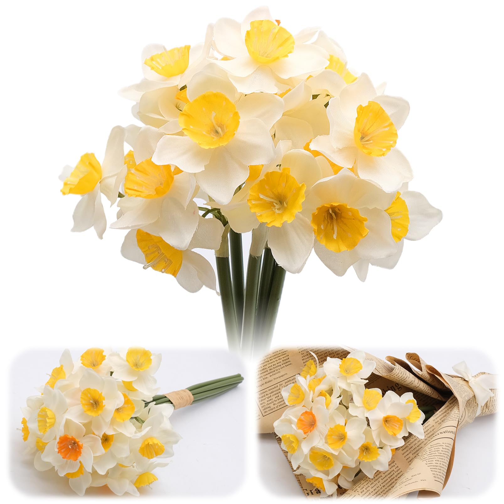 Bakiauli 6 Pieces Artificial Daffodils, Fake Silk Flowers Fake Daffodils Autumn Artificial Flowers for Balcony Garden Home Living Room DIY Floral Arrangement — image 1