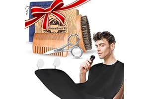 LONGESISM Beard Brush Kit for Men Mustache Comb Beard Scissors Beard Bib Catcher Natural Boar Bristle Brush, Dual Action Beard Care Brush Kit Beard Grooming Comb Set Stocking Stuffers for Men Husband Dad Gifts