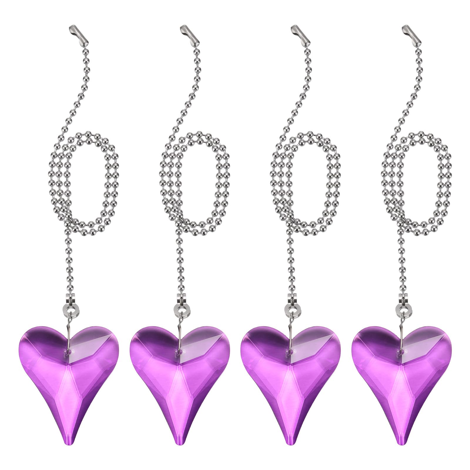 PATIKIL 21 Inch Crystal Ceiling Fan Pull Chains, 4 Pcs Beaded Ball Fan Pull Chain New Heart Ceiling Fan Extender with Ball Chain Connector for Ceiling Light Lamp Fans, Purple