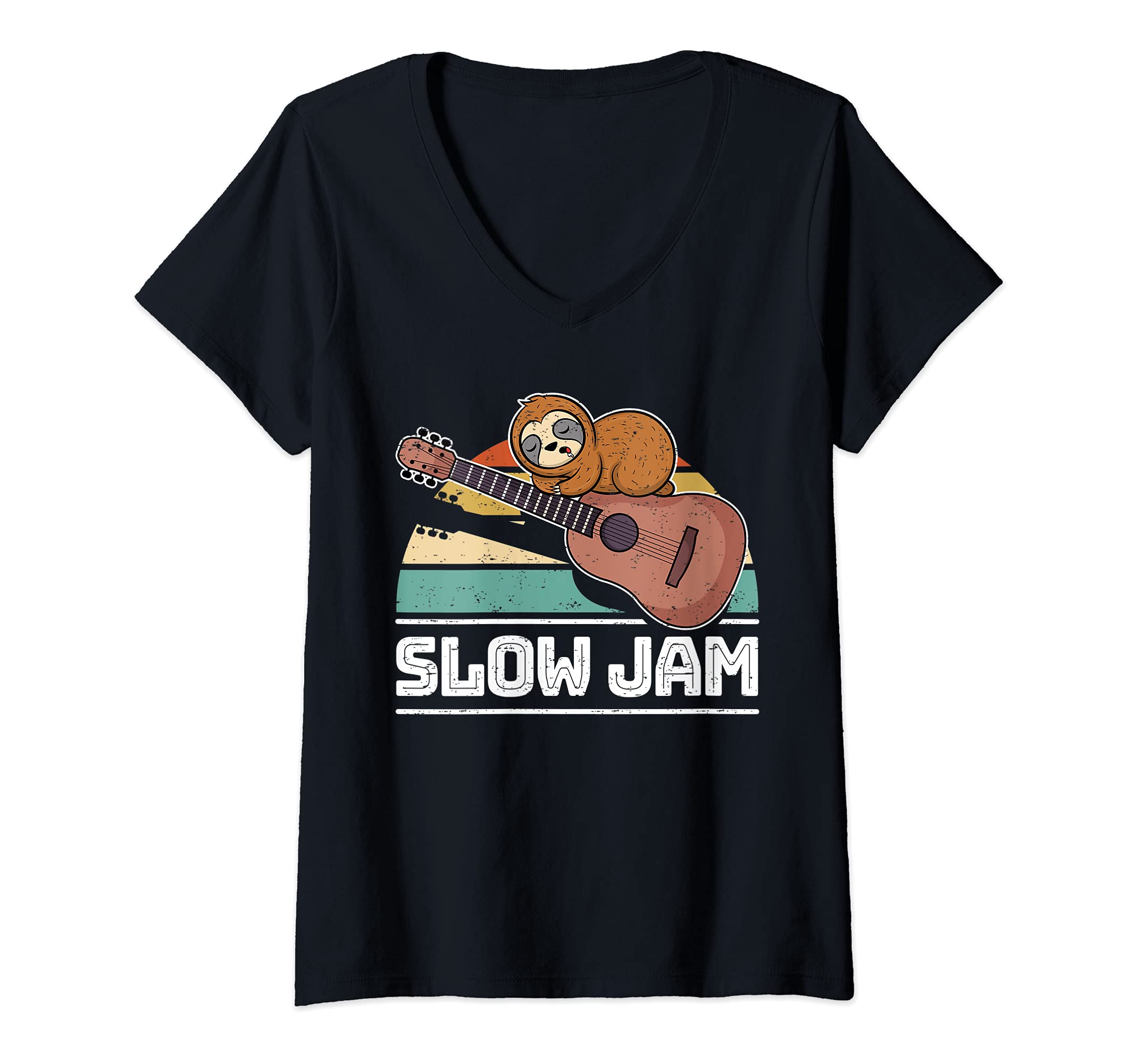 Womens Guitar Player Saying Guitarist I Sloth Cute Animal Slow Jam V-Neck T-Shirt