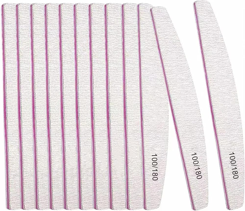 BREEZO 12PCS Professional Nail Files Double Sided 100/180 Grit Washable