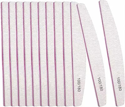 BREEZO 12PCS Professional Nail Files Double Sided 100/180 Grit Washable