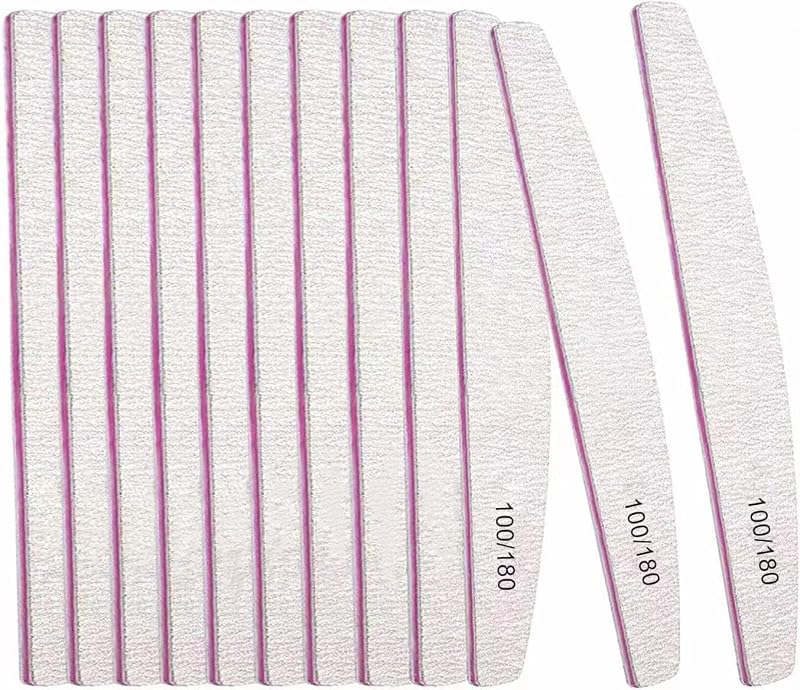 BREEZO 12PCS Professional Nail Files Double Sided 100/180 Grit Washable